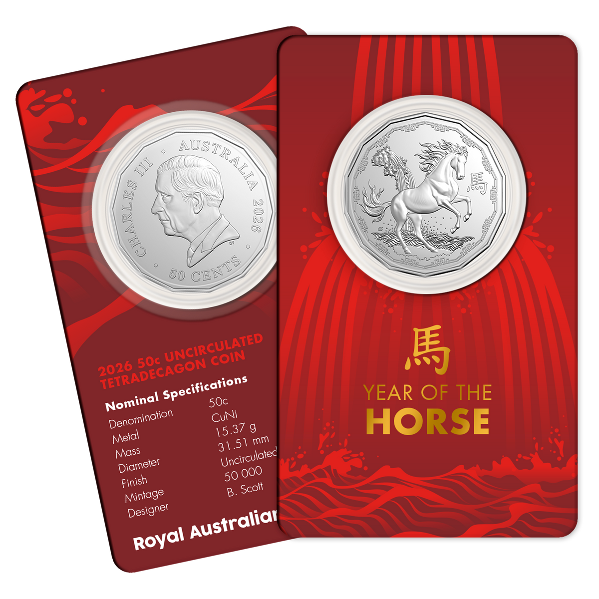 2026 Australien 50 Ct. Lunar Year of the Horse Coincard K-N NUR 50.000pc