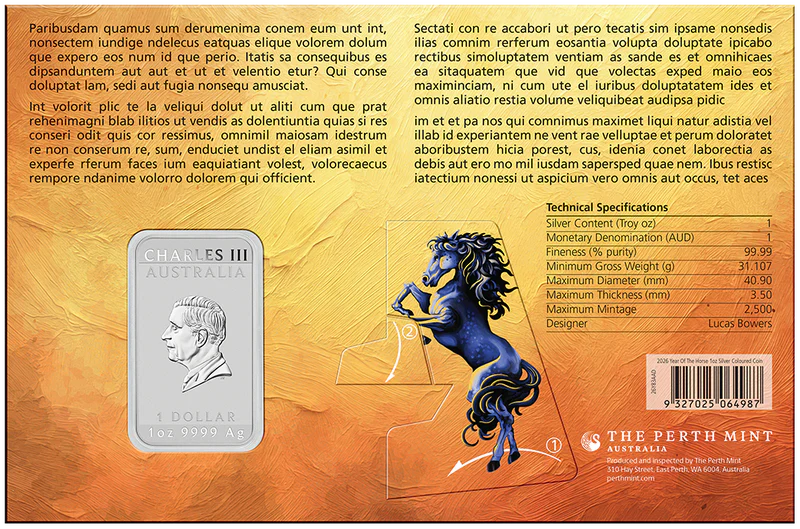 Lunar Horse 2026 1oz Silver Bullion Coloured Minted Rectangular Coin