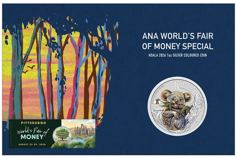 ANA World’s Fair of Money Special Koala 2026 1oz Silver Coloured Coin with Liberty Bell Privy Mark