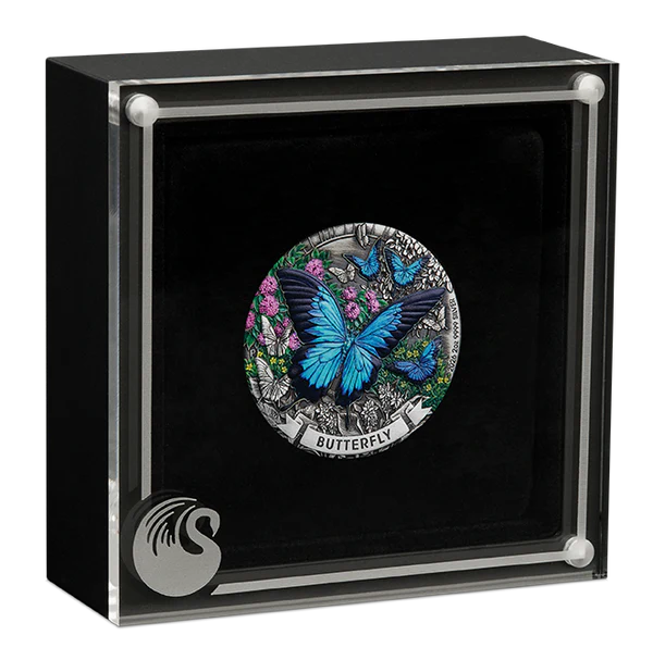 Butterfly 2026 2oz Silver Antiqued Coloured Coin