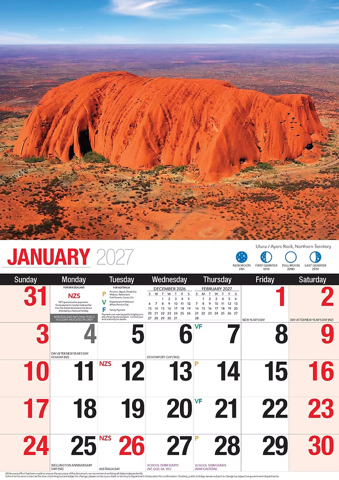 2027 Calendar Bartel Big Print Australian Scenic Beauty Horizontal Wall