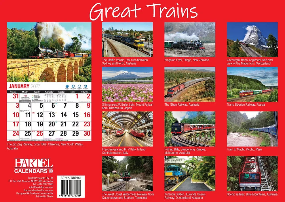 2027 CALENDAR BIG PRINT GREAT TRAINS