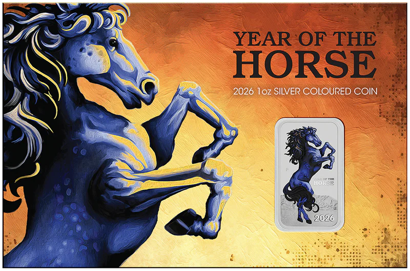 Lunar Horse 2026 1oz Silver Bullion Coloured Minted Rectangular Coin