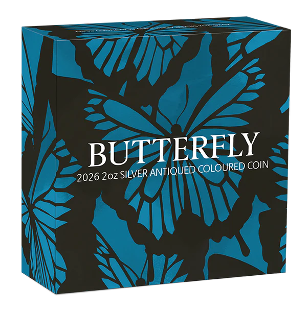 Butterfly 2026 2oz Silver Antiqued Coloured Coin
