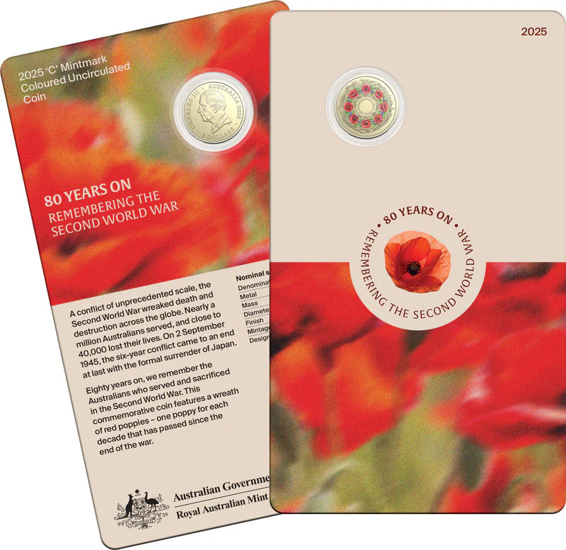 80 Years OnRemembering the Second World War 2025 $2 ‘C’ Mintmark Coloured Uncirculated Coin