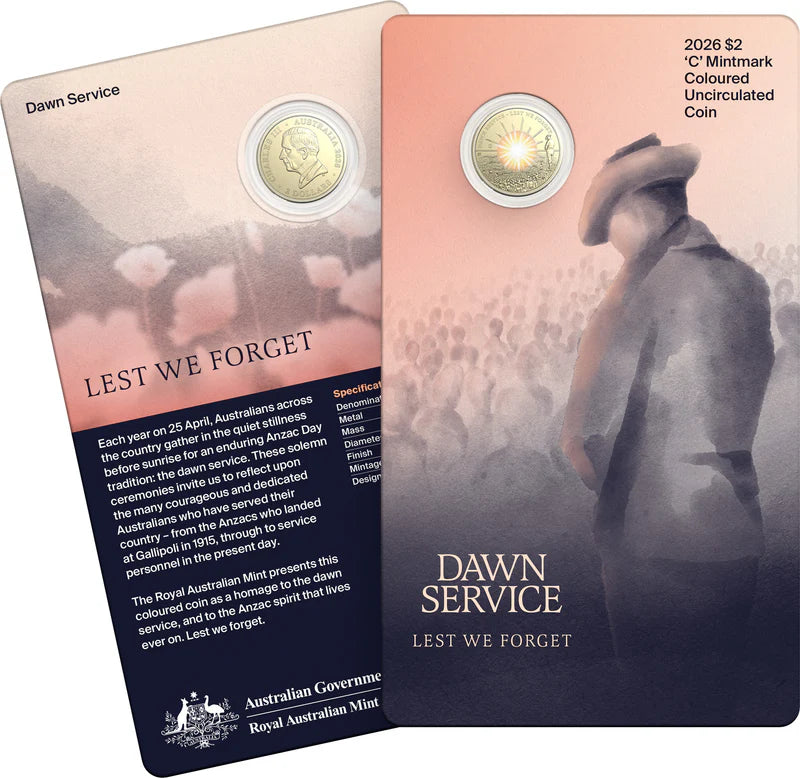 Dawn Service 2026 $2 C Mintmark Coloured Uncirculated Coin in Card