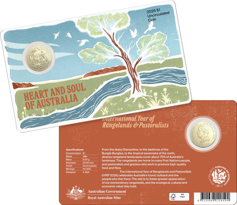 Heart and Soul of Australia International Year of Rangelands and Pastoralist 2026 $1 Uncirculated Coin in Card