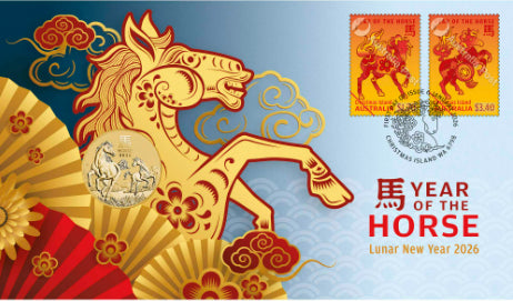 2026 Australian Lunar Series III Year of the Horse AlBr $1 Perth Mint Stamp & Coin PNC