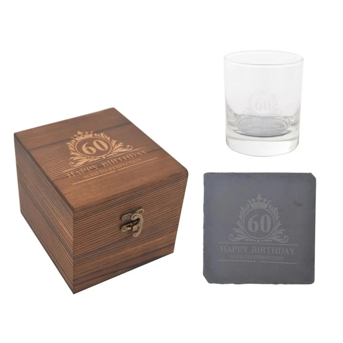 60TH BIRTHDAY GLASS & COASTER BOXED SET