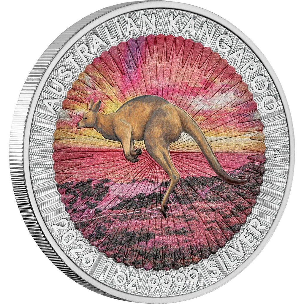 Sundowner - Red Kangaroo 2026 1oz Silver Coloured Coin in Card