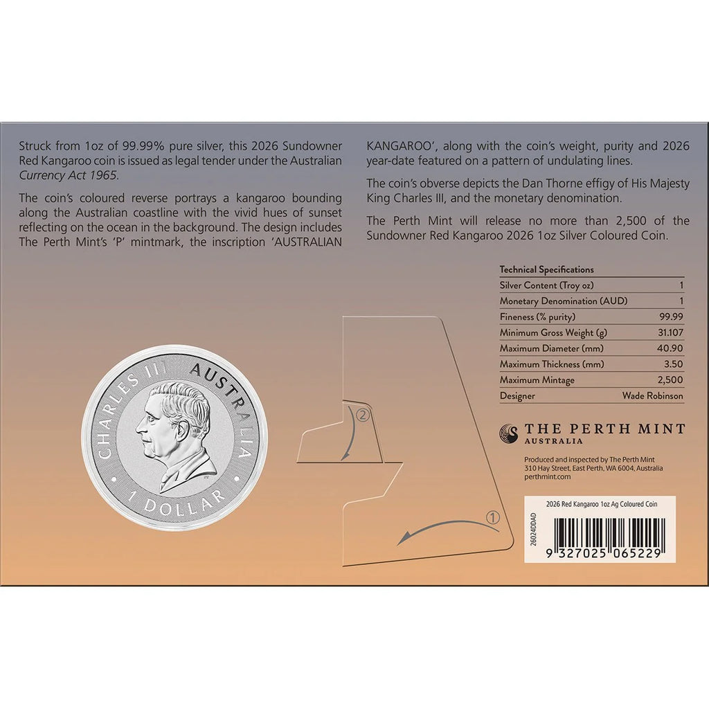 Sundowner - Red Kangaroo 2026 1oz Silver Coloured Coin in Card
