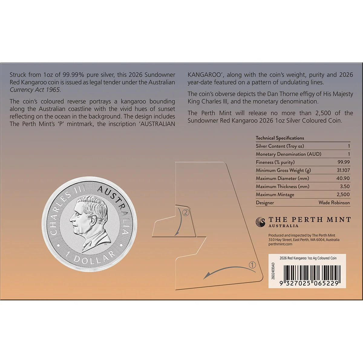 Sundowner - Red Kangaroo 2026 1oz Silver Coloured Coin in Card