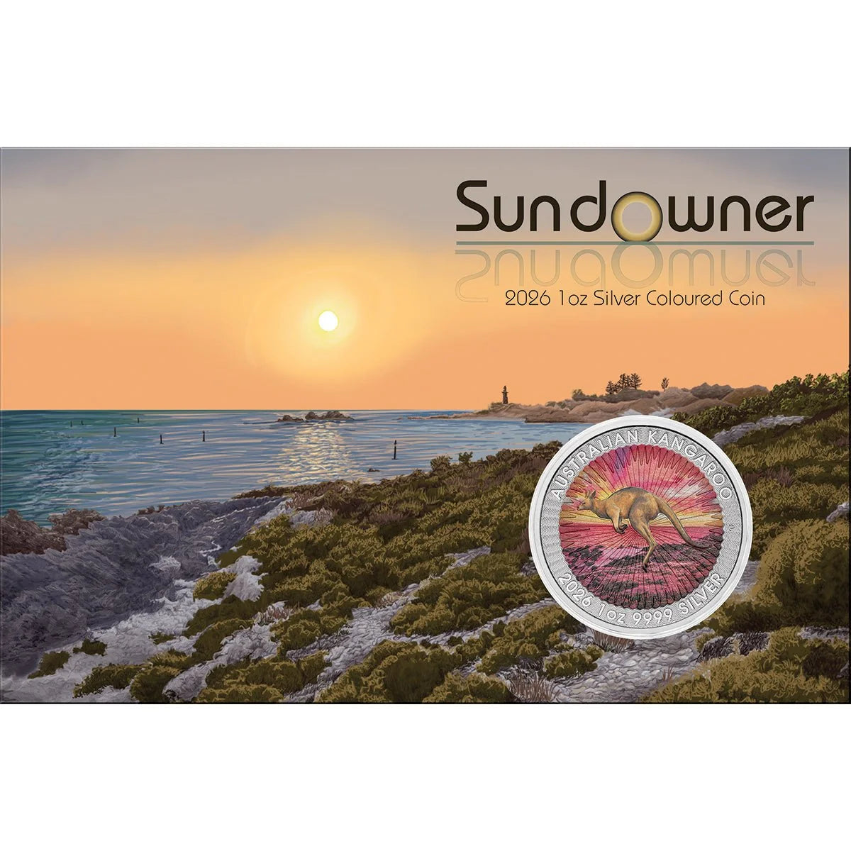 Sundowner - Red Kangaroo 2026 1oz Silver Coloured Coin in Card